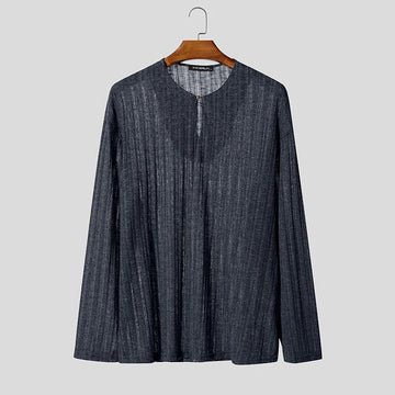 AIDASE  -  Men T Shirt Solid Color Knitted O-neck Long Sleeve Casual Male Tee Tops Streetwear 2025 Loose Fashion Men Pullovers aidase-shop